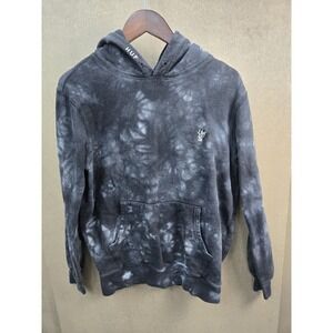 HUF 1984 Hoodie Mens M Black Gray Tie Dye Thermal Lined Oversized